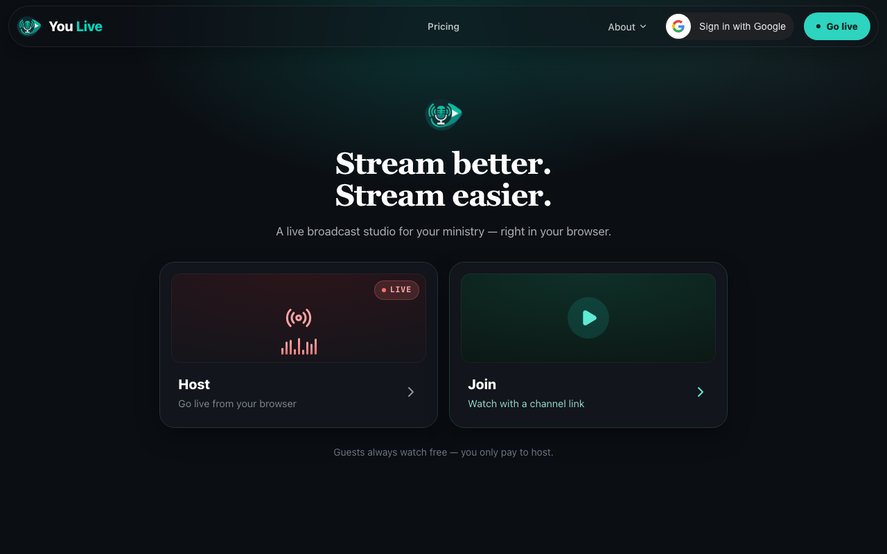 YouLive — live broadcast studio for your ministry