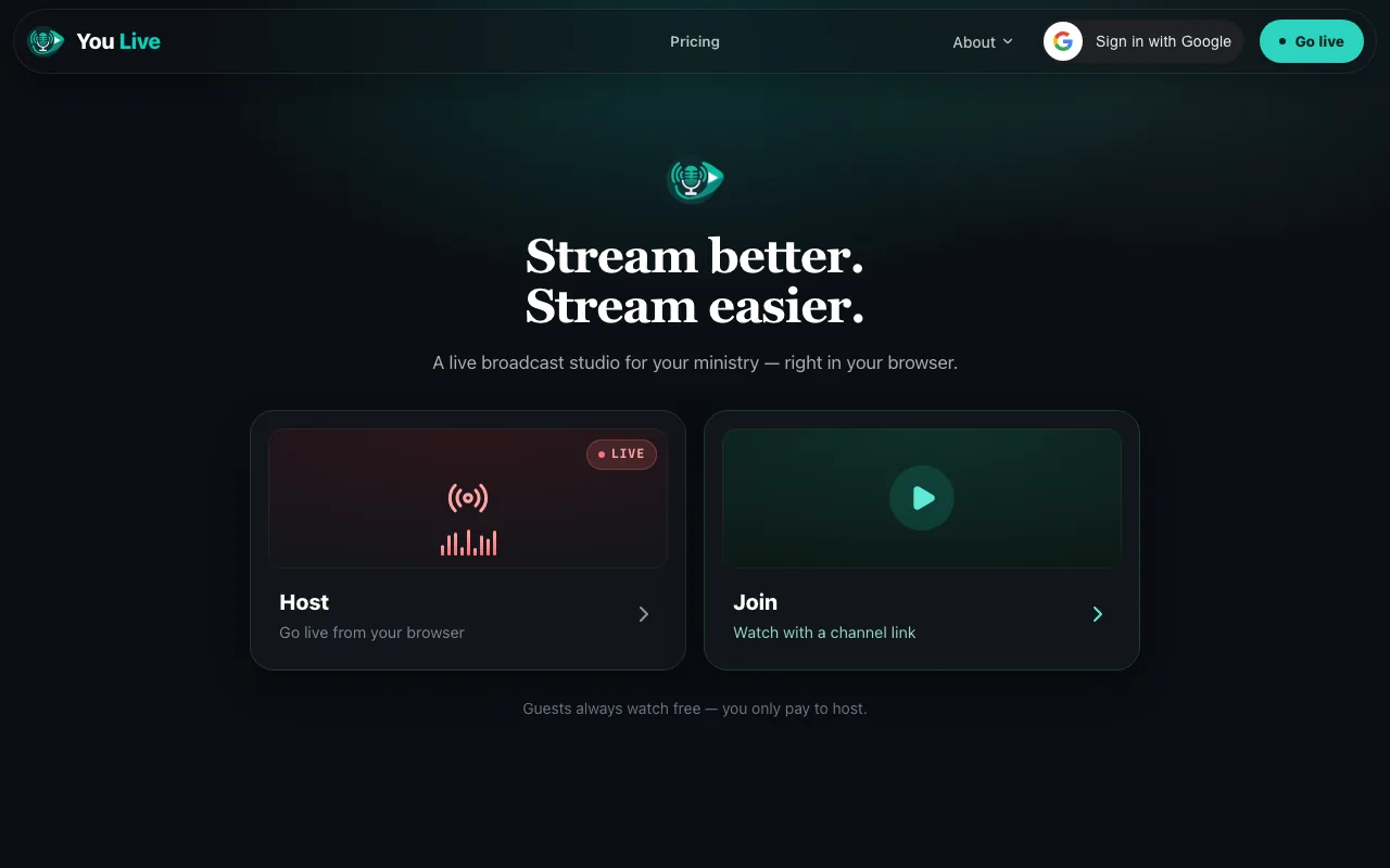 YouLive — live broadcast studio for your ministry